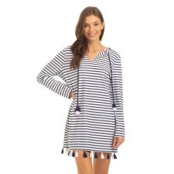 CABANA LIFE Women's Hooded Cover-Up -Women’s Clothing, Shoes & Accessories Official Shop P019754720 NAVY STRIPE 1500.05022020010151