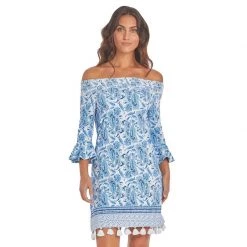 CABANA LIFE Women's Off the Shoulder Dress -Women’s Clothing, Shoes & Accessories Official Shop P019754811 PAISLEY BLUE