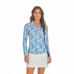 CABANA LIFE Women's Zipper Polo Rash Guard -Women’s Clothing, Shoes & Accessories Official Shop P020019196 PAISLEY BLUE