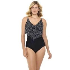 PENBROOKE Women's Dots Vineyard V-Neck Ruffle One-Piece Swimsuit