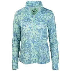 HIHO Women's Suntek 1/2 Zip Shirt -Women’s Clothing, Shoes & Accessories Official Shop P020334413 PLUMERIA ARUBA BLUE