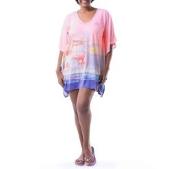 GUY HARVEY Women's Sunrise Flamingos Tunic Cover-Up